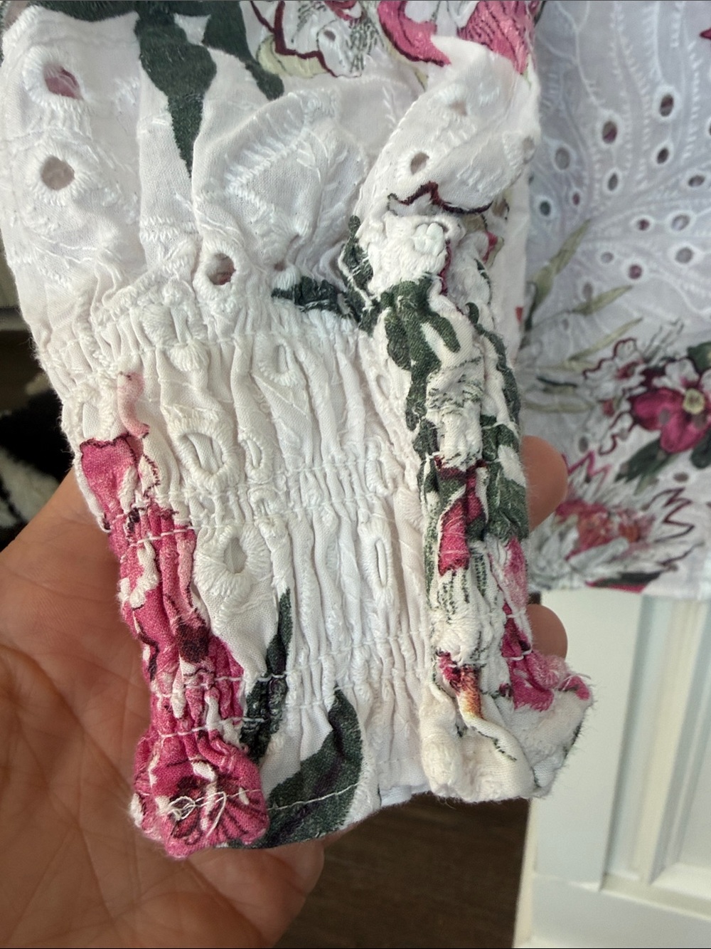 Chicos White Eyelet Floral Button-Up Cotton Top 6 - Picture 5 of 10